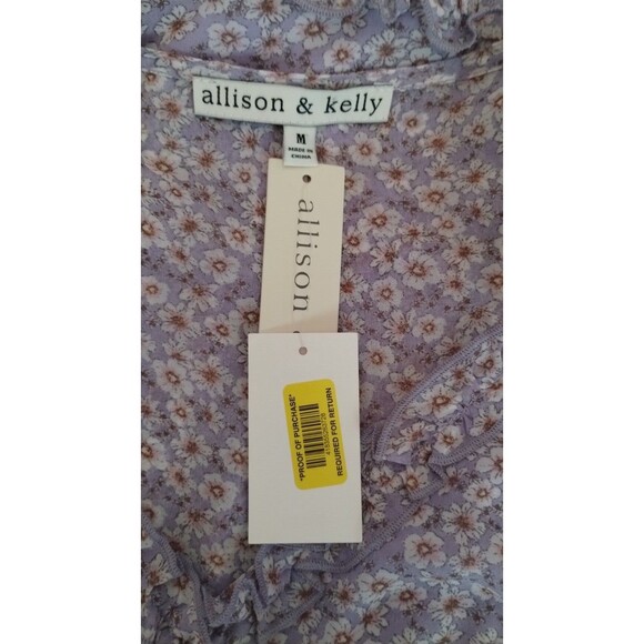 NWT Allison and Kelly Purple Pink Floral Tier Dress Long Sleeve V- Neck Med - Picture 6 of 8